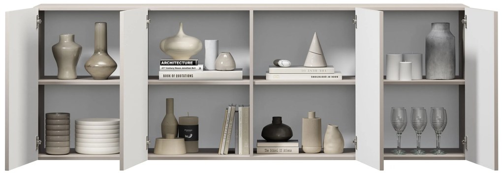 Lorini fali négyajtós komód 200 cm - kasmír / fekete fogantyúk