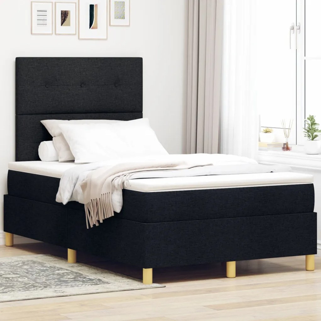Box Spring Ágy Matraccal Fekete 120x200 cm Szövet