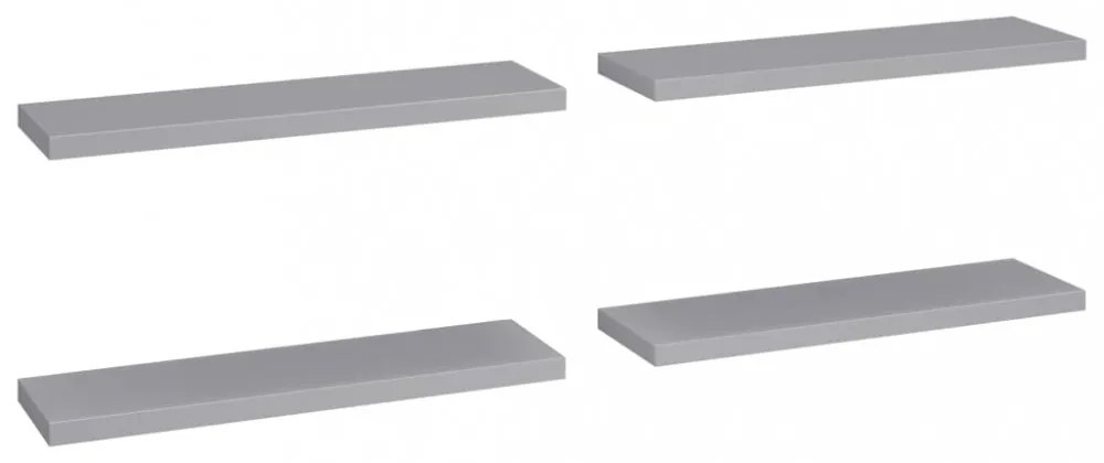4 db szürke MDF lebegő fali polc 90 x 23,5 x 3,8 cm