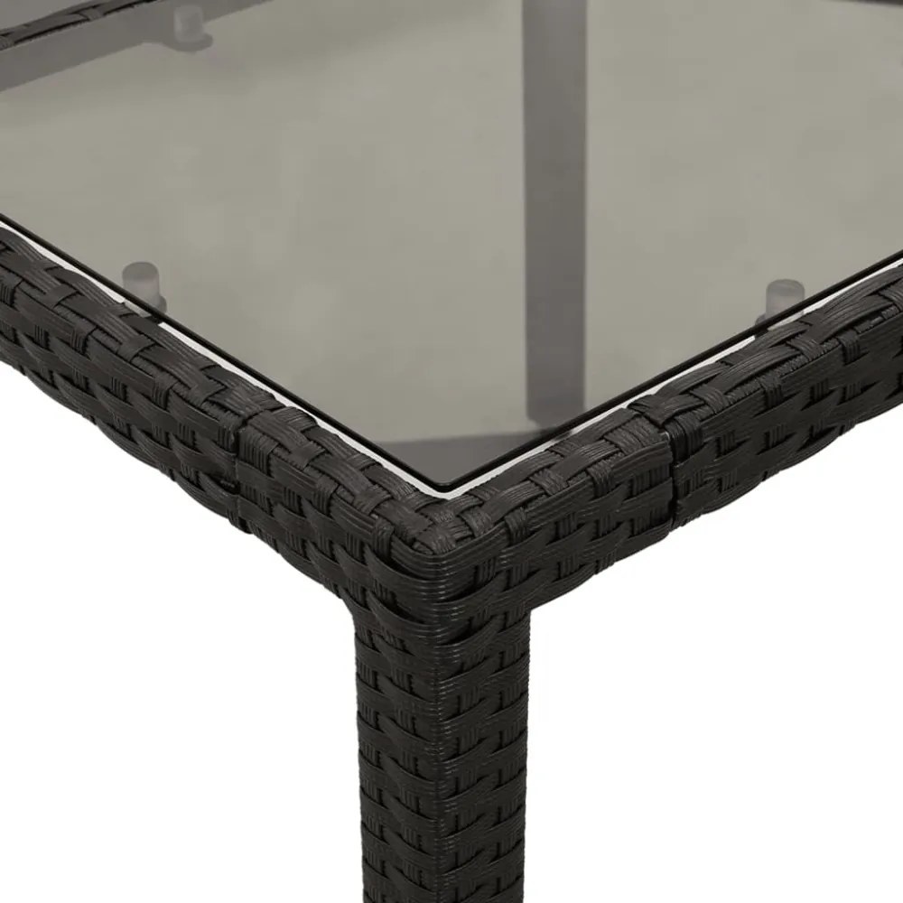 vidaXL 7 részes fekete polyrattan/üveg kerti étkezőgarnitúra párnával
