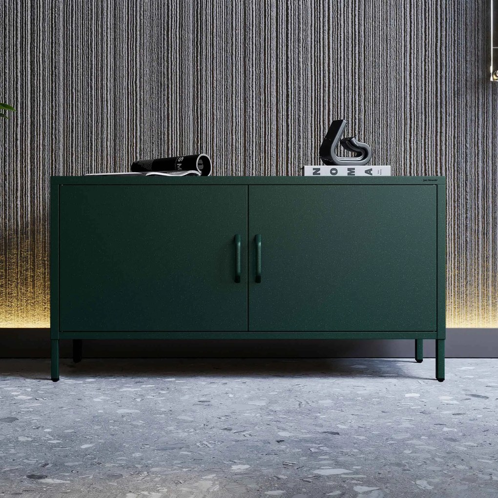 Fém TV-szekrény lábakkal, üvegzöld, 1150x595x400 mm: ROSA Modern