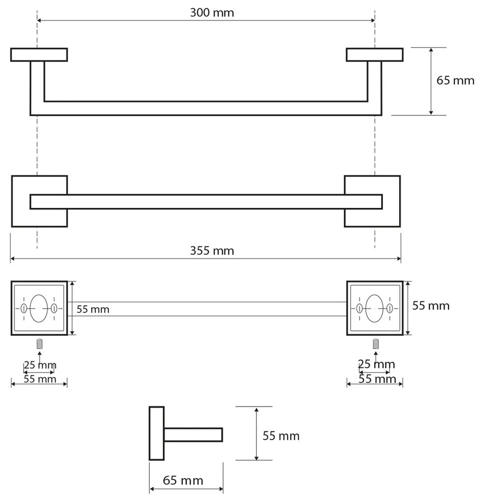 SAPHO XQ401 X-Square törülközőtartó 35 cm, ezüst