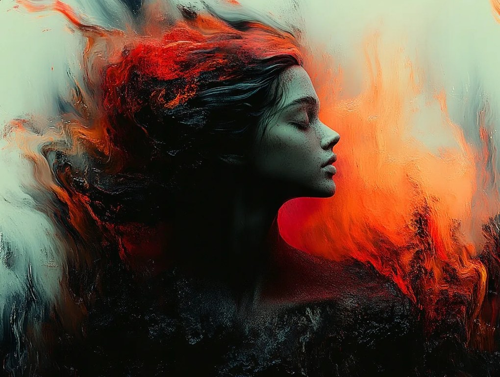 Vászonkép Canvas Nő Tűz Lángok Dark Art 100x75