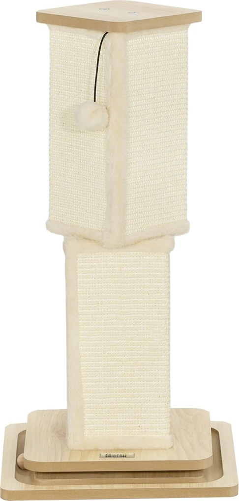 PawHut 3 az 1-ben Kaparóoszlop, 67 cm Magas Kaparóoszlop, Zsineggel Borított Macskakaparó Fa Játszóballal, Macskakaparó Bútor, Beltéri, Tölgy | Aosom