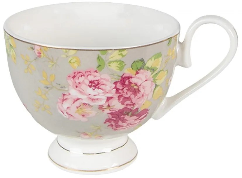 Klasszikus vintage stílusú porcelán csésze + alj 200 ml rózsaszín rózsás