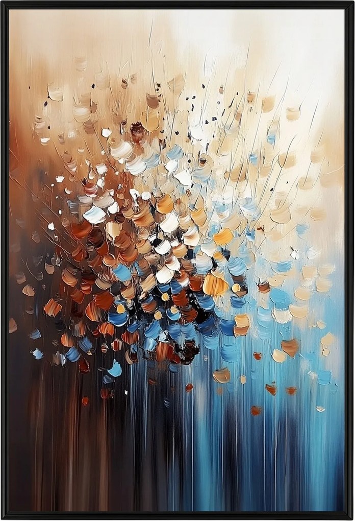 Poszter Keret Alumínium Absztrakt Barna Bézs Türkiz Glett Impasto 40x60