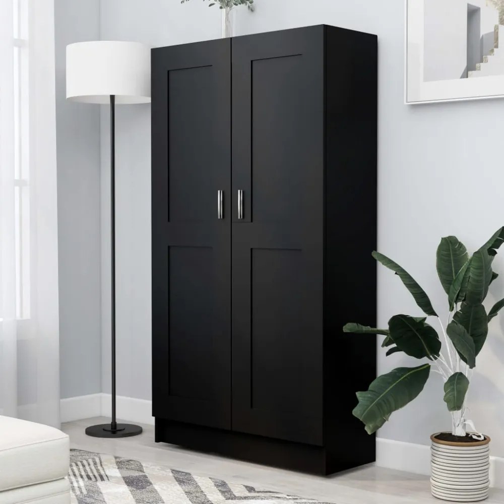 fekete szerelt fa könyvszekrény 82,5 x 30,5 x 150 cm