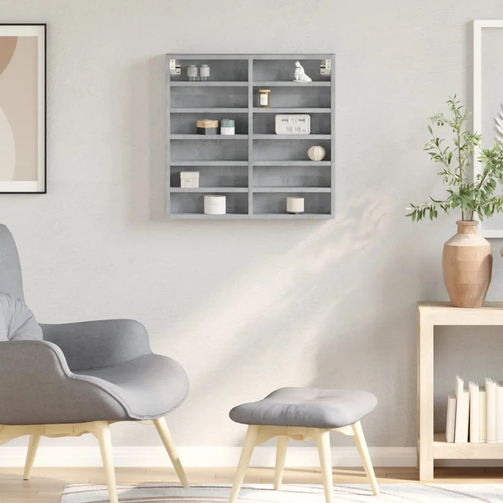 betonszürke szerelt fa vitrinszekrény 60 x 8,5 x 58 cm