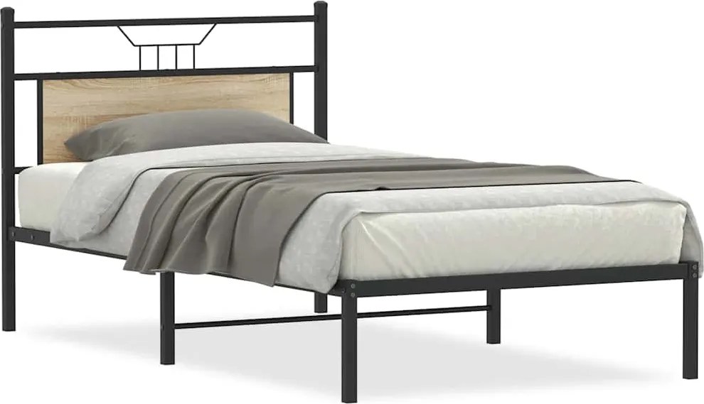 vidaXL ágykeret matrac nélkül Sonoma tölgy 107x203 cm Gépi fa