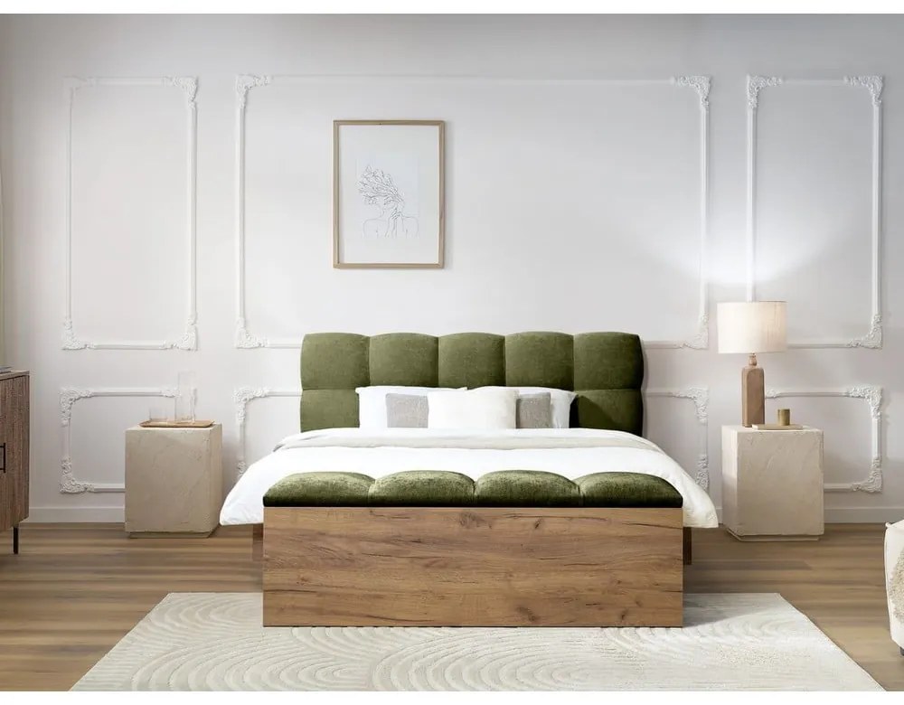 Zöld kárpitozott franciaágy ágyráccsal 160x200 cm Kumo – Bobochic Paris