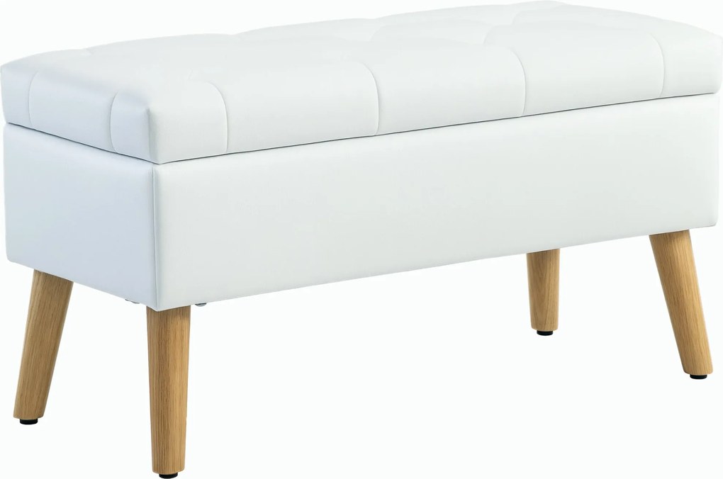 HOMCOM Tárolópad Üléssel, Otdomán Fedéllel, Ágypad Velúrral, Előszobába, Hálószobába, Nappaliba, Gumifa 80 x 35 x 40 cm Fehér | Aosom