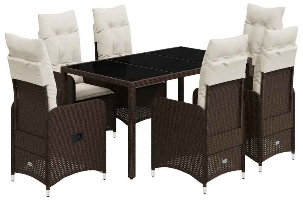 7 részes barna polyrattan kerti bisztrógarnitúra párnákkal