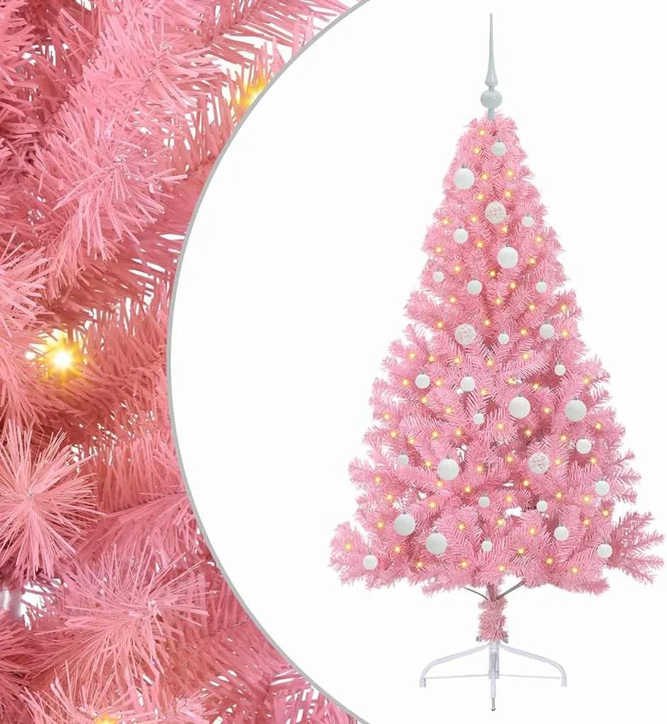 vidaXL Mesterséges, előre világított karácsonyi fa Rózsaszín 150 cm