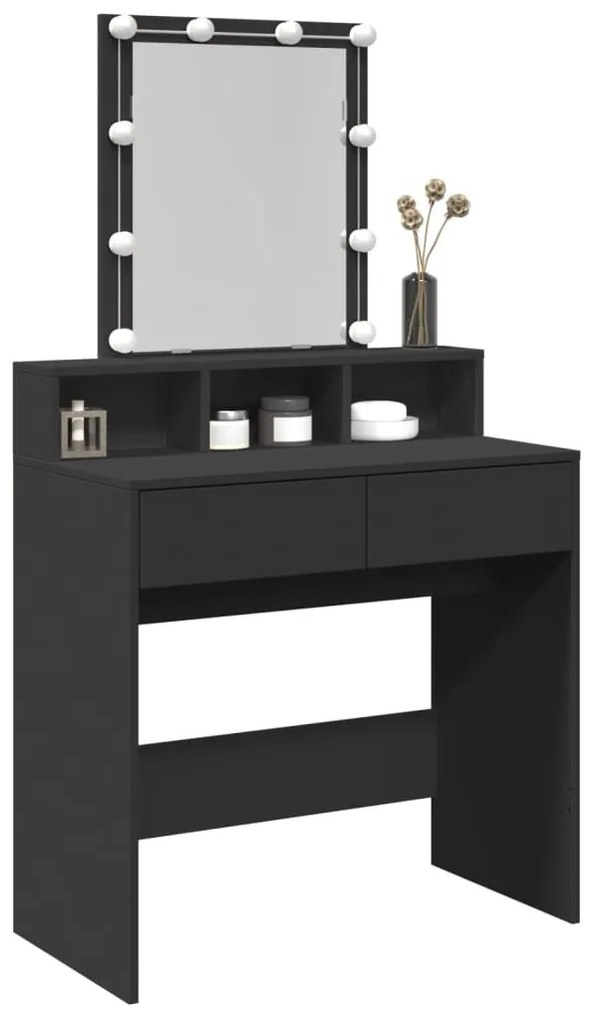 fekete fésülködőasztal LED-del 80 x 41 x 144,5 cm