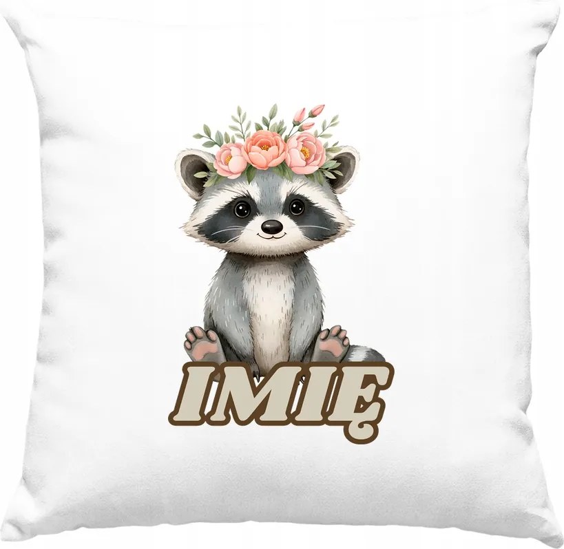 Gyerek párna Erdei mosómedve +Név fehér