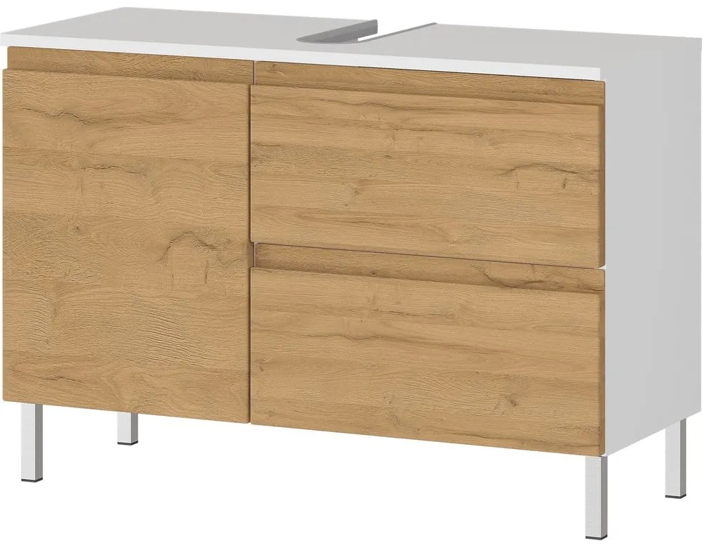 Fehér mosdókagyló alatti szekrény tölgyfa dekorral 80x56 cm Torrance - Germania