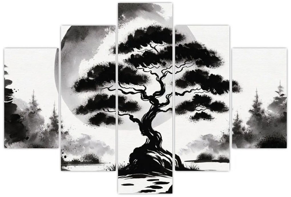 Kép – Fekete-fehér bonsai (150x105 cm)