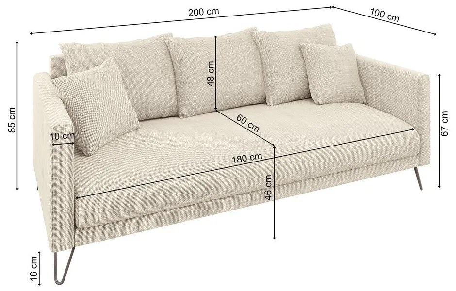 Krémszínű zsenília kanapé 200 cm Freya – Ropez