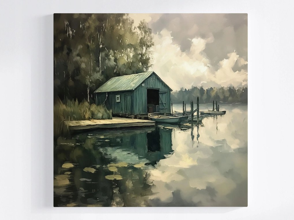 Vászonkép Canvas Tájkép Természet Tó Víz Csónak Móló Híd 40x40