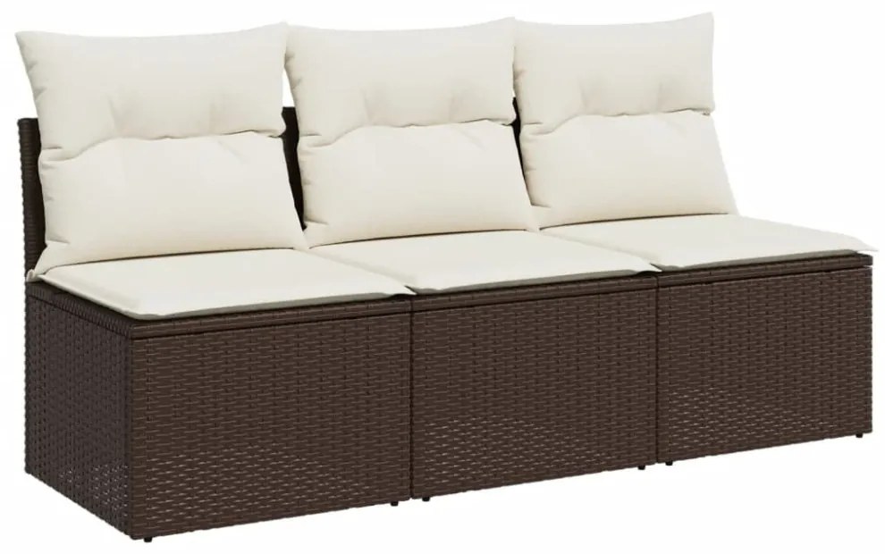 vidaXL 3 személyes barna polyrattan kerti kanapé párnával
