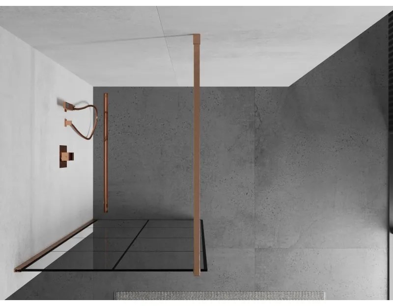 Mexen Kioto, Walk-In zuhany paraván 70 x 200 cm, 8 mm átlátszó üveg fekete mintás, réz matt profil, 800-070-101-65-77