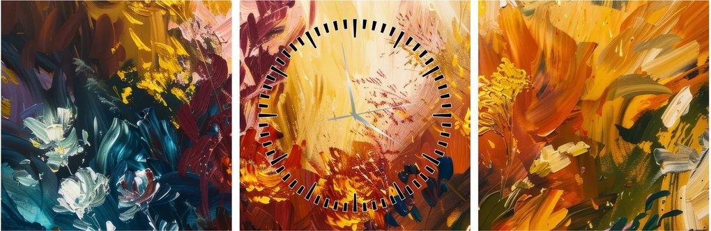 Kép - Absztrakt festmény a virágokról (órával) (90x30 cm)