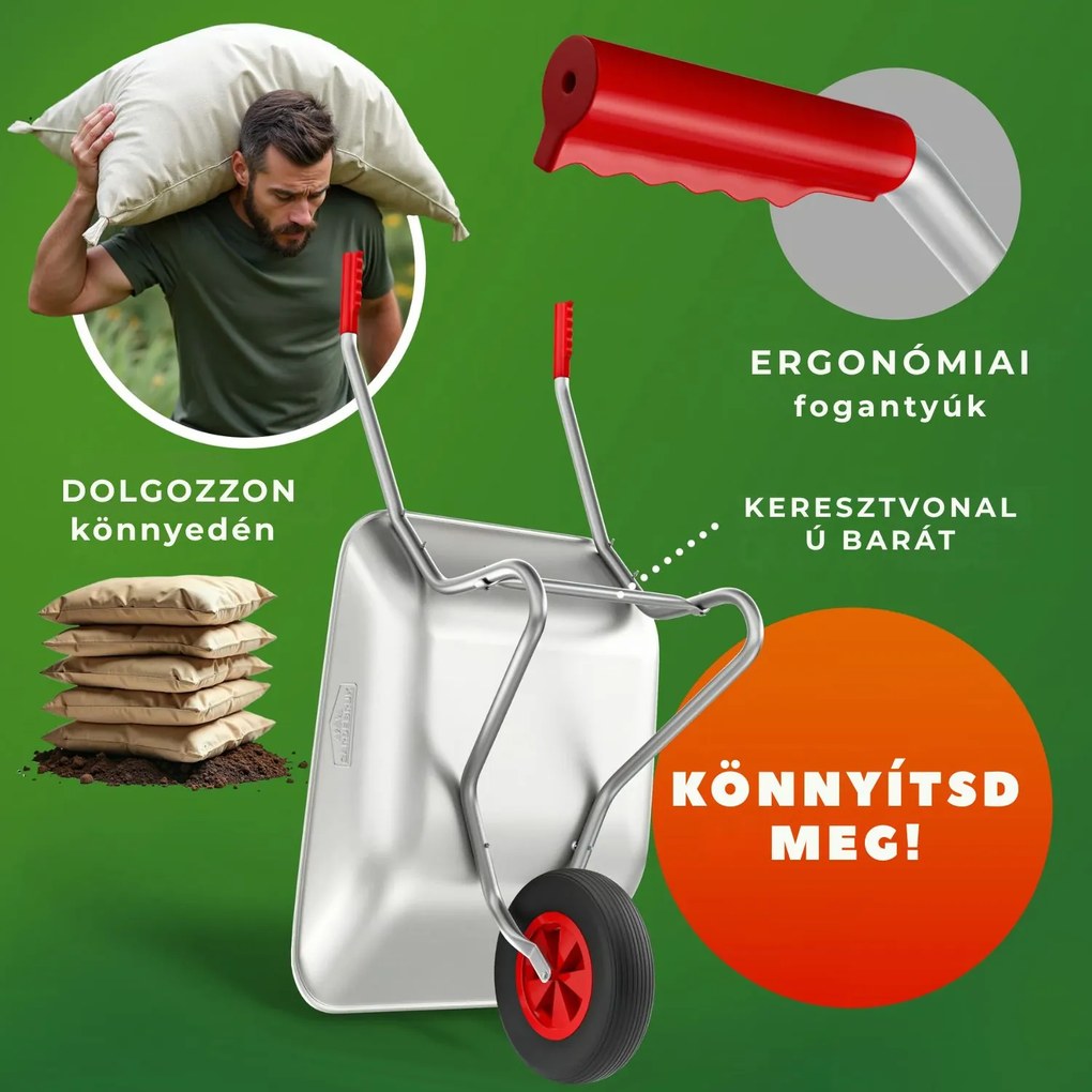 LARRY horganyzott talicska, max. kapacitás 80l/100kg, ezüst/fekete Gardebruk