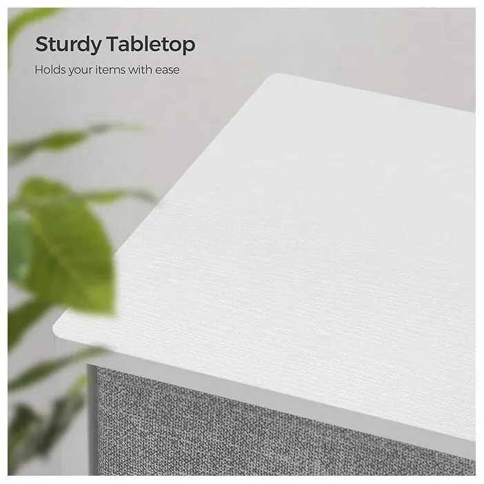 Komód, tárolóegység 8 könnyen kihúzható textilfiókkal, világosszürke és fehér színben