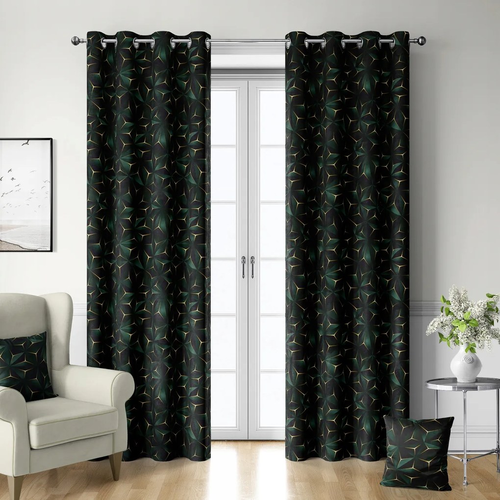 Velvet Függöny Átvezetőkkel Zöld 3D 145x180