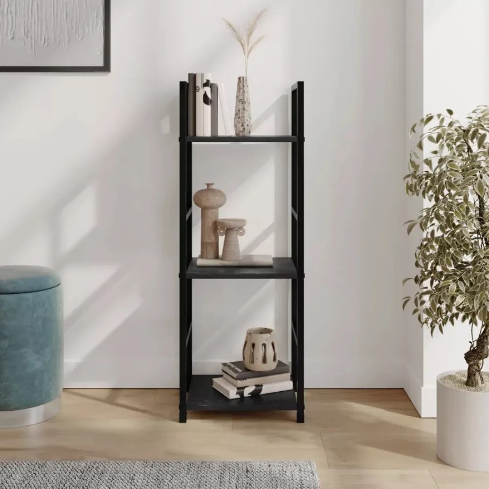 Fekete 3 szintes nyitott könyvespolc, tároló állvány fém lábakkal - 29x80cm Intenso
