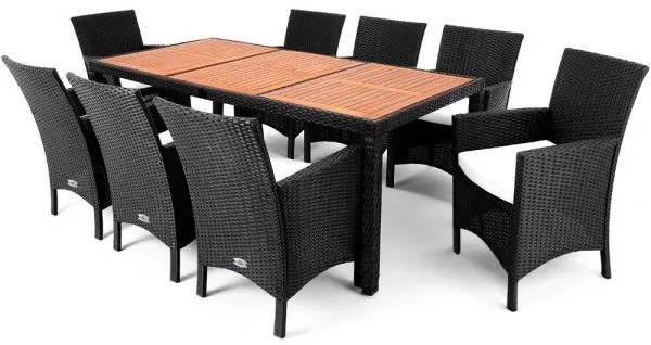 Casaria® Kerti rattan szett Berlin 1+8 - fekete/fa