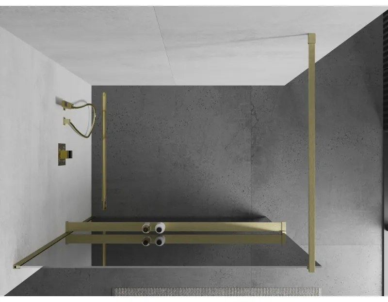 Mexen Kioto+, zuhanykabin polccal és akasztóval 100 x 200 cm, 8 mm tükörmintás üveg, arany matt profil, 800-100-121-55-50
