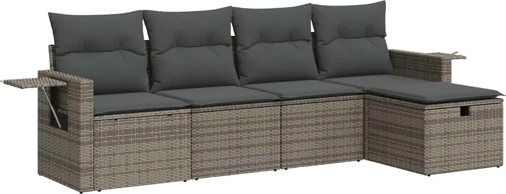 vidaXL 5 részes szürke polyrattan kerti ülőgarnitúra párnákkal