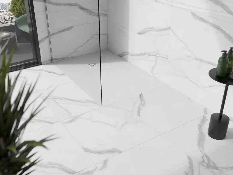Mexen Stone+ téglalap alakú kompozit zuhanytálca 120 x 100 cm, fehér, fehér burkolat - 44101012-W