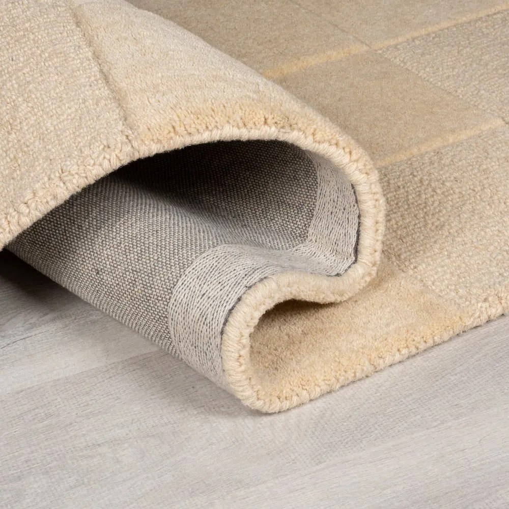 Bézs kézi szövésű gyapjú szőnyeg 240x340 cm Checkerboard – Flair Rugs
