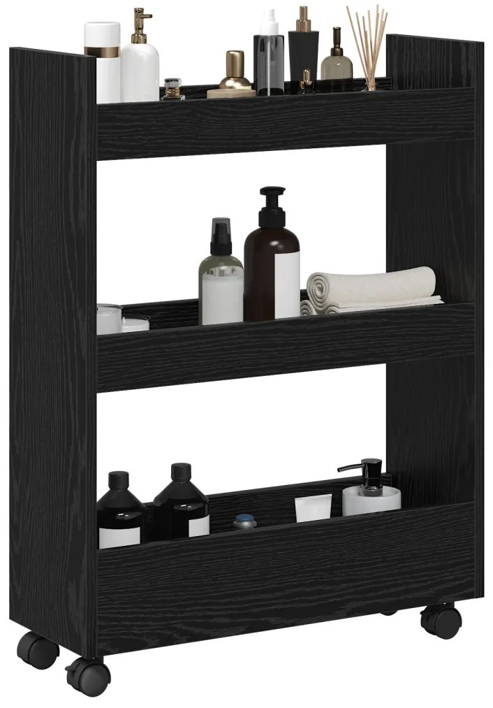 Keskeny Tároló Kocsi Fekete tölgy 60 x 22 x 80 cm Faanyag