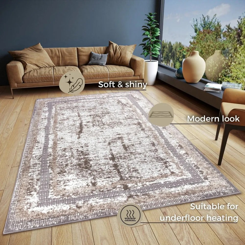 Bézs-ezüstszínű szőnyeg 200x280 cm Shine Classic – Hanse Home