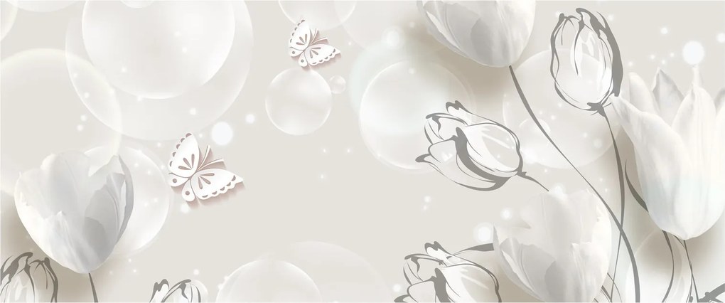 Kép - tulipánok a buborékok között (120x50 cm)