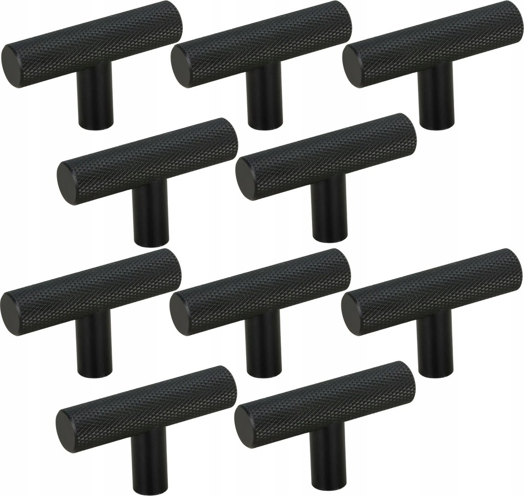 10 db Bútorfogantyú bordázott fém fekete szekrény- és fiókgomb