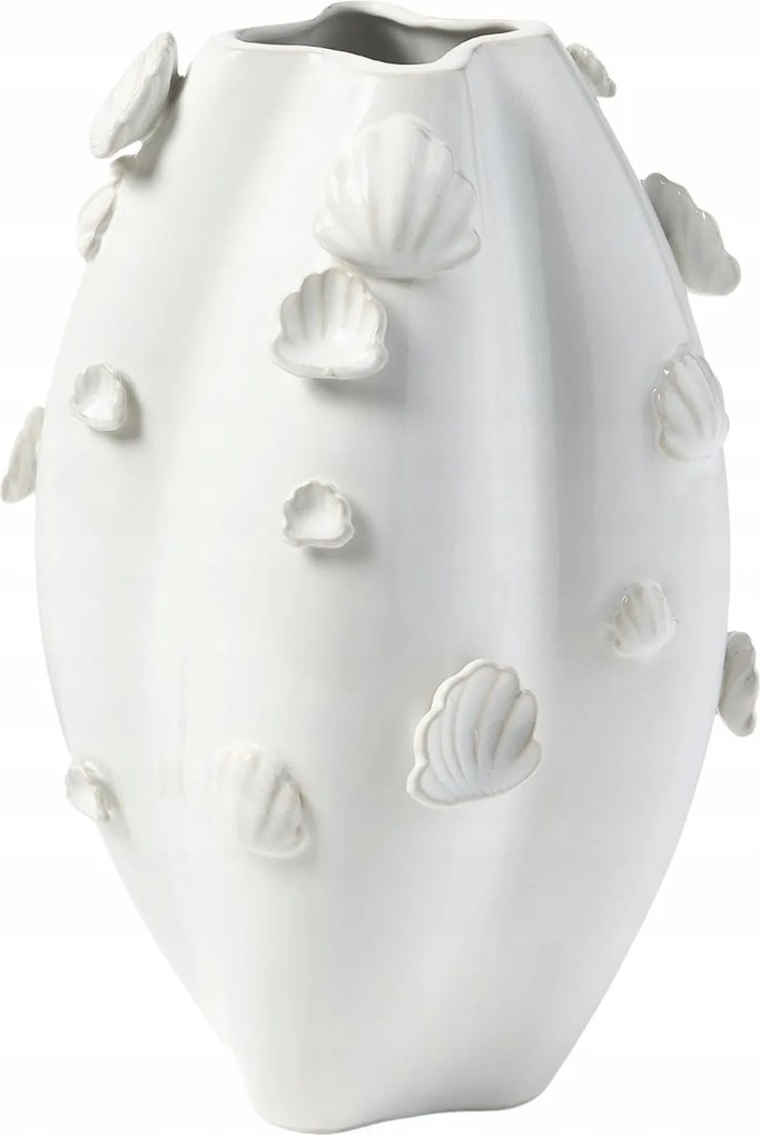 Mar kerámia váza kagylókkal fehér dekoratív virágokkal 31 cm