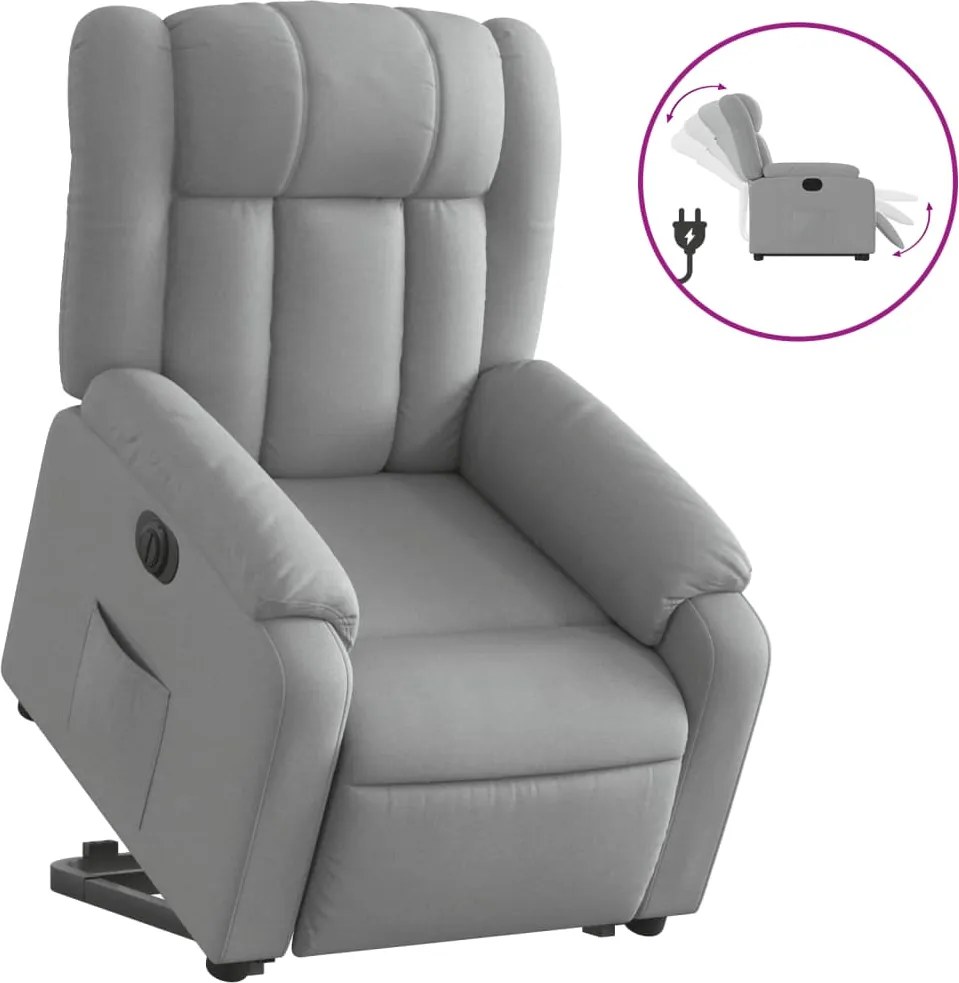 vidaXL elektromos felállást segítő világosszürke szövet dönthető fotel