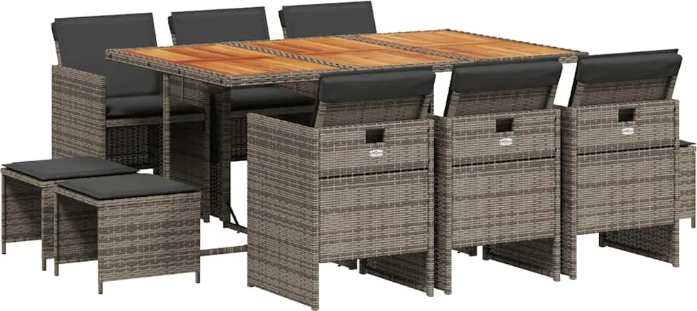 vidaXL 11 részes szürke polyrattan kerti ülőgarnitúra párnákkal