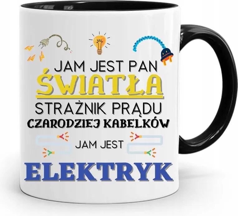 Bögre Fekete Ajándék Villanyszerelő Én Vagyok A Fények Nyomtatott Fotóval