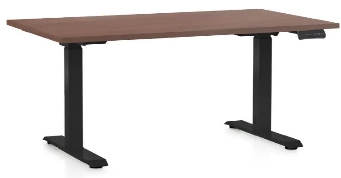 Állítható magasságú asztal OfficeTech D, 140 x 80 cm, fekete alap, dió