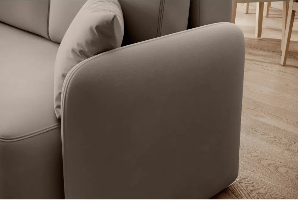 Bézs bársony kinyitható-tárolóhelyes sarokkanapé (bal oldali-heverő résszel) Hadson – ELTAP