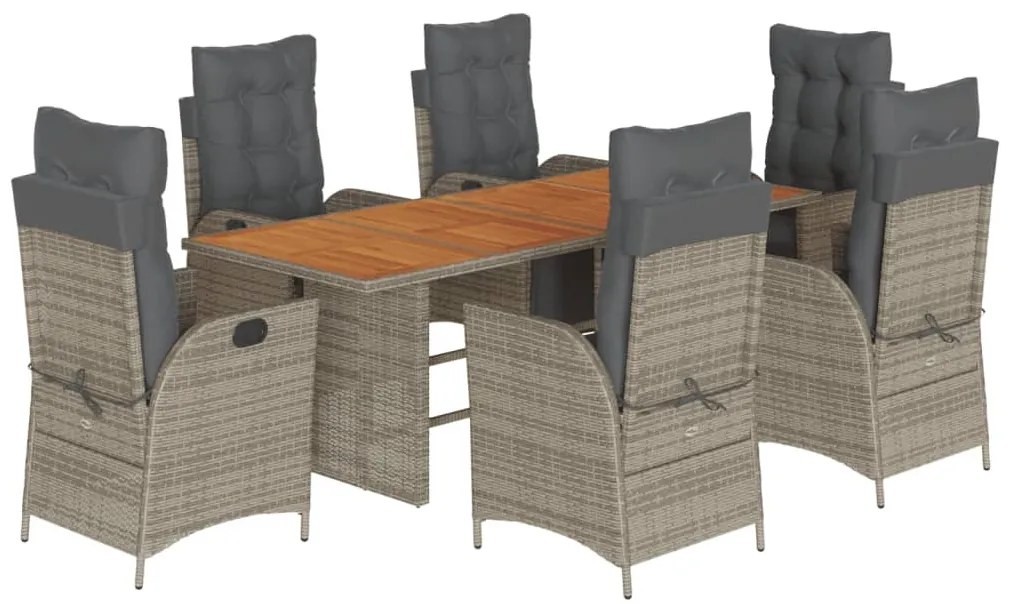 7 részes szürke polyrattan kerti étkezőgarnitúra párnával