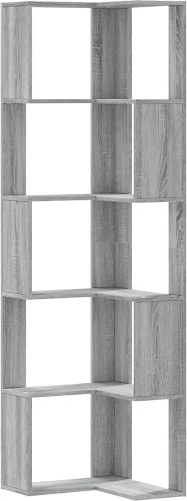 vidaXL 5 szintes szürke szerelt fa sarok könyvespolc 50 x 50 x 179 cm