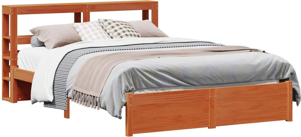 vidaXL Ágykeret fejtámlával Faggyú barna 150 x 200 cm Tömör fenyőfa