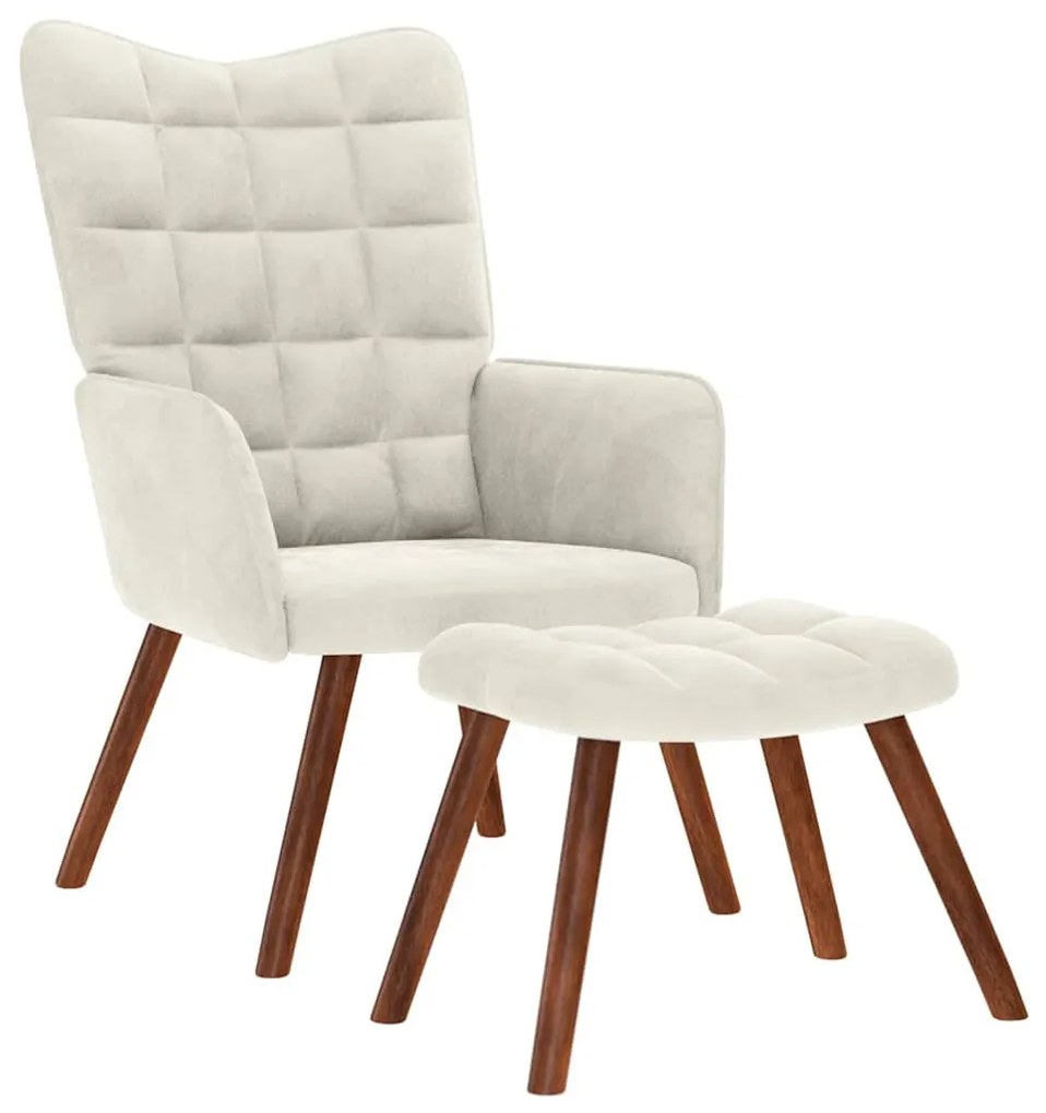 krémszínű bársony pihenőfotel zsámolynal