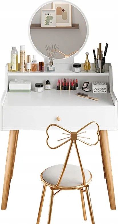 Kozmetikai Fésülködőasztal Smink Tükörrel Fehér Skandináv Loft Modern